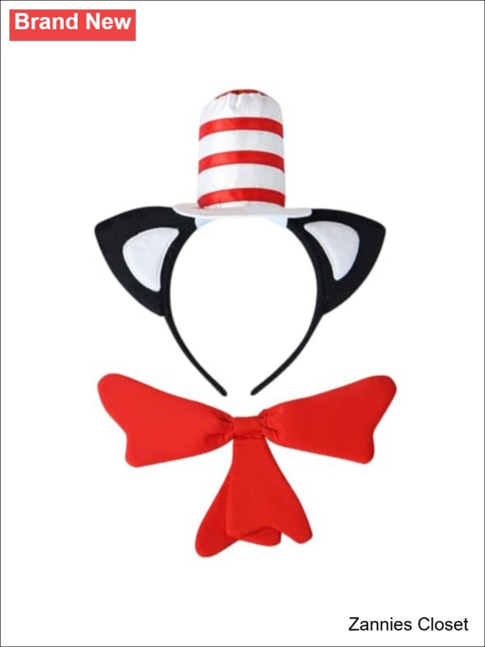 👻 Cat Ear Headband with Stovepipe Hat & Red Bow Tie Costume Accessory Set